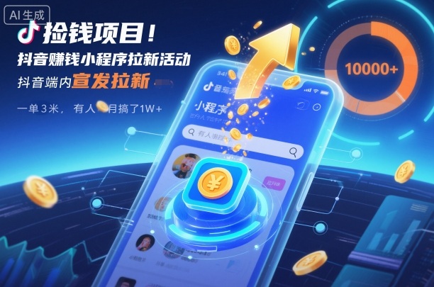 捡钱项目！抖音賺钱小程序拉新活动，抖音端内宣发拉新，一单3米，有人半个月搞了1W+-九才资源网