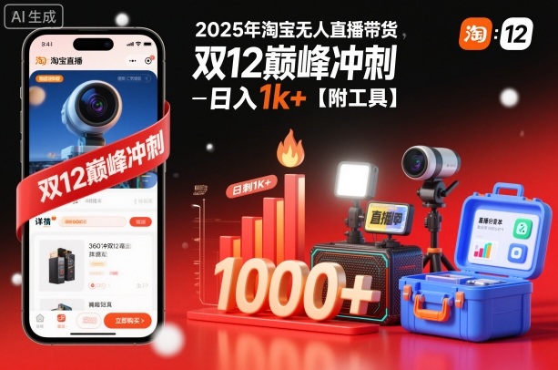 2025年淘宝无人直播带货，冲刺双12，日入1k+【附工具】【揭秘】-九才资源网