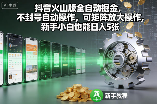 抖音火山版全自动掘金，不封号自动操作，可矩阵放大操作，新手小白也能日入5张【揭秘】-九才资源网