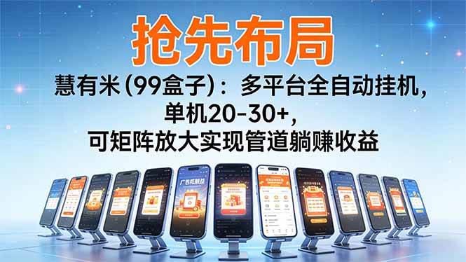 （16757期）【抢先布局】慧有米（99盒子）：多平台全自动挂机，单机20-30+，可矩阵放大实现管道躺赚收益-九才资源网