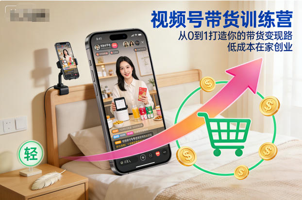 视频号带货训练营，从0到1打造你的带货变现路，低成本在家创业-九才资源网