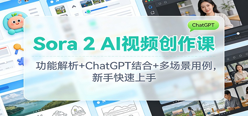 Sora 2 AI视频创作课：功能解析+ChatGPT结合+多场景用例，新手快速上手-九才资源网