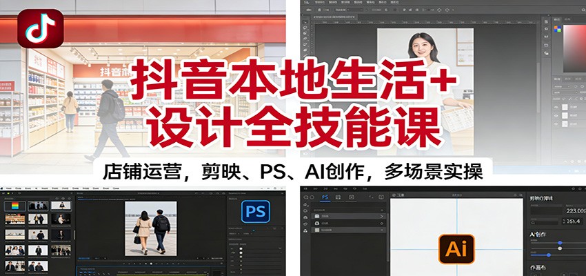抖音本地生活+设计全技能课：店铺运营，剪映、PS、AI创作，多场景实操-九才资源网