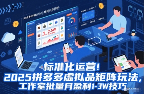 标准化运营！2025拼多多虚拟品矩阵玩法，工作室批量月盈利1-3W技巧【揭秘】-九才资源网
