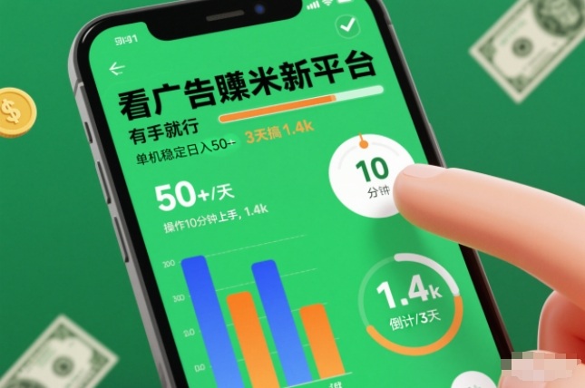 看广告賺米新平台，有手就行，单机稳定日入50+，操作10分钟上手，3天搞了1.4k【揭秘】-九才资源网