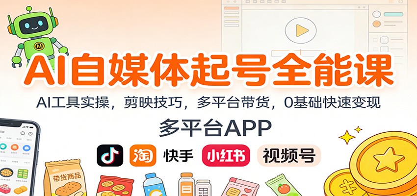 AI自媒体起号全能课：AI工具实操，剪映技巧，多平台带货，0基础快速变现-九才资源网