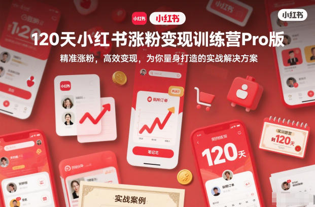 120天小红书涨粉变现训练营Pro版，​精准涨粉，高效变现​，为你量身打造的实战解决方案-九才资源网