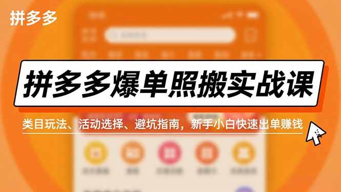 （16838期）拼多多爆单照搬实战课，类目玩法、活动选择、避坑指南，新手小白快速出单赚钱-九才资源网