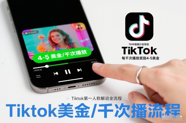 TK中视频计划项目，Tiktok第一人称解说流程，每干次播放奖励4-5美金-九才资源网