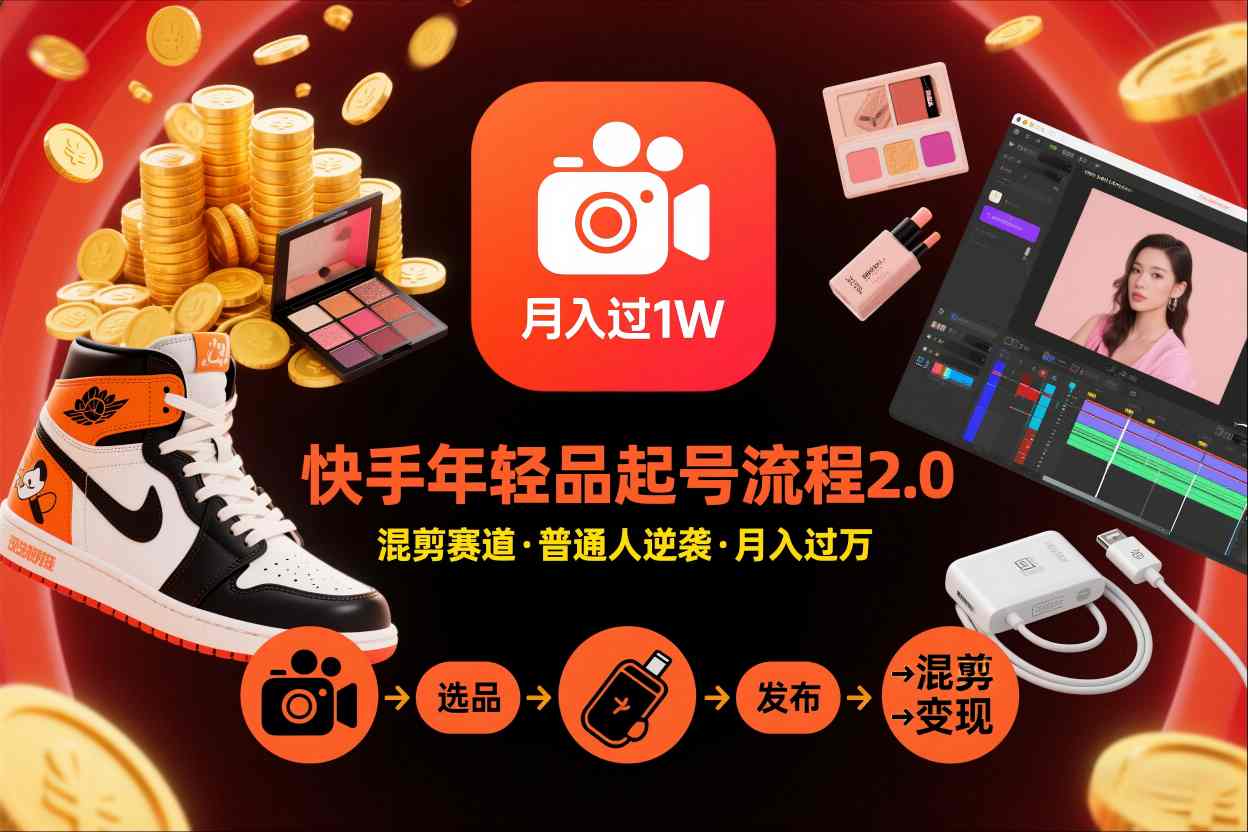快手短视频带货年轻品起号流程2.0，快手年轻品混剪赛道，普通人也能月入过1W-九才资源网