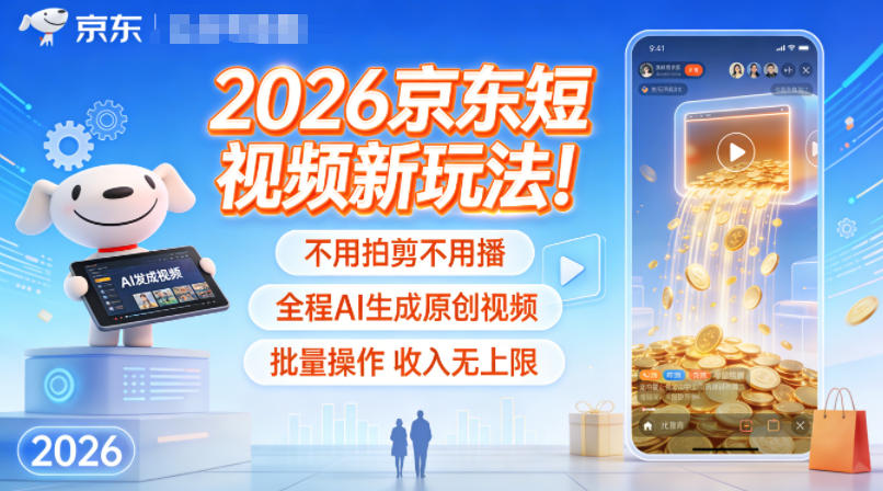 2026京东短视频新玩法！不用拍剪不用播，全程AI生成原创视频，批量操作收入无上限-九才资源网