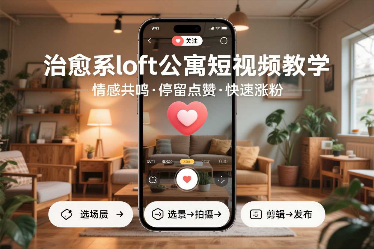 治愈系loft公寓短视频制作教学，情感共鸣引停留点赞关注，快速起号涨粉-九才资源网