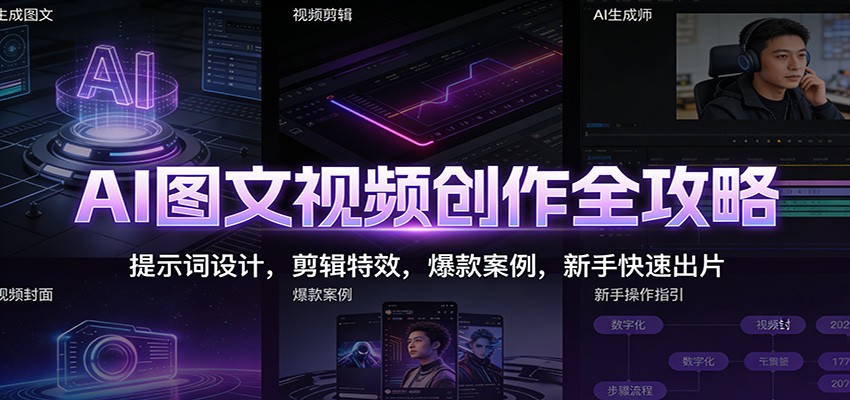 AI图文视频创作全攻略：提示词设计，剪辑特效，爆款案例，新手快速出片-九才资源网