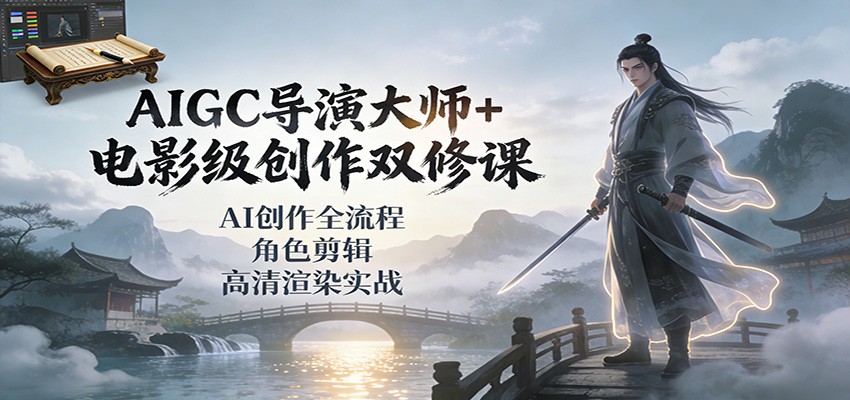 AIGC导演大师+电影级创作双修课：AI创作全流程、角色剪辑、高清渲染实战-九才资源网