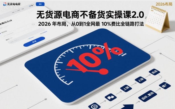 无货源电商不备货实操课2.0，2026年布局，从0到1全网最低10%费比全链路打法【更新】-九才资源网