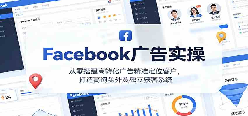 Facebook广告实操，从零搭建高转化广告精准定位客户，打造高询盘外贸独立获客系统-九才资源网