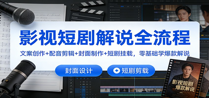 影视短剧解说全流程：文案创作+配音剪辑+封面制作+短剧挂载，零基础学爆款解说-九才资源网