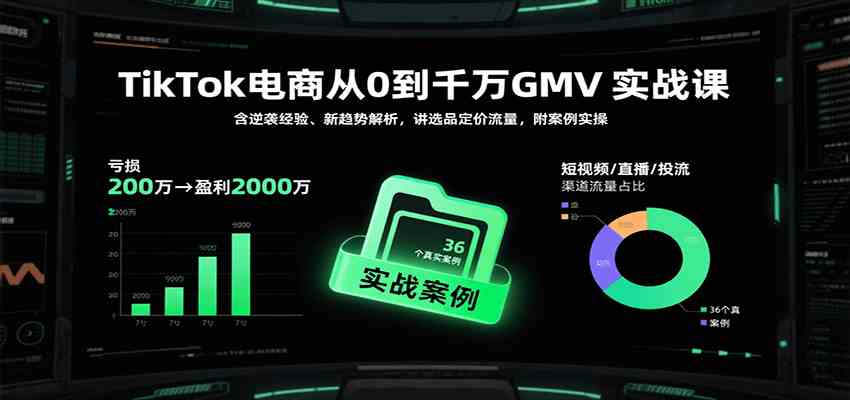 TikTok电商从0到千万GMV实战课，含逆袭经验、新趋势解析，讲选品定价流量等（更新）-九才资源网