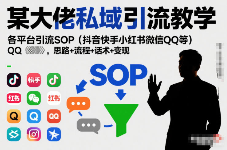 某大佬私域引流教学，各平台引流SOP（抖音快手小红书微信QQ等），思路+流程+话术+变现-九才资源网