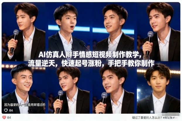 AI仿真人辩手情感短视频制作教学，流量逆天，快速起号涨粉，手把手教你制作-九才资源网