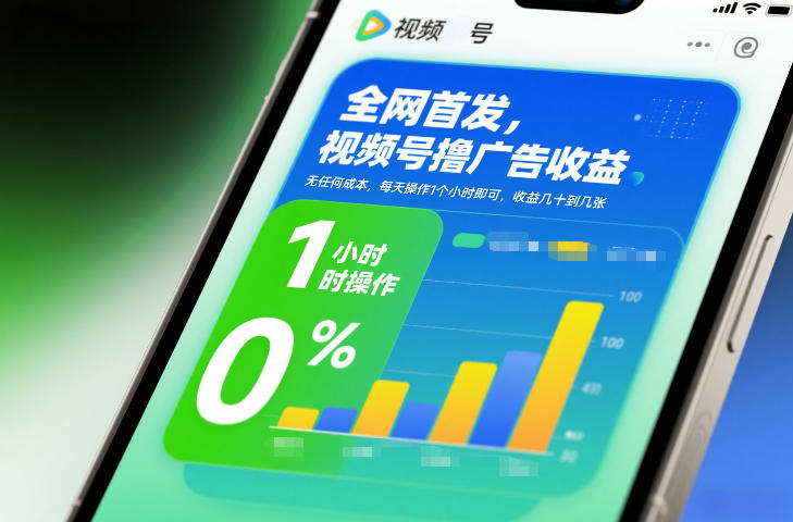 全网首发，视频号撸广告收益，无任何成本，每天操作1个小时即可，收益几十到几张-九才资源网