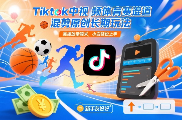 Tiktok中视频体育赛道混剪原创长期玩法，靠播放量賺米，小白轻松上手-九才资源网