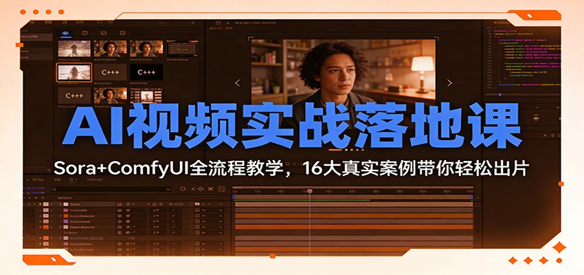 AI视频实战落地课：Sora+ComfyUI全流程教学，16大真实案例带你轻松出片-九才资源网