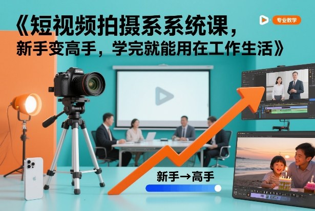 短视频拍摄系统课，新手变高手，学完就能用在工作生活-九才资源网