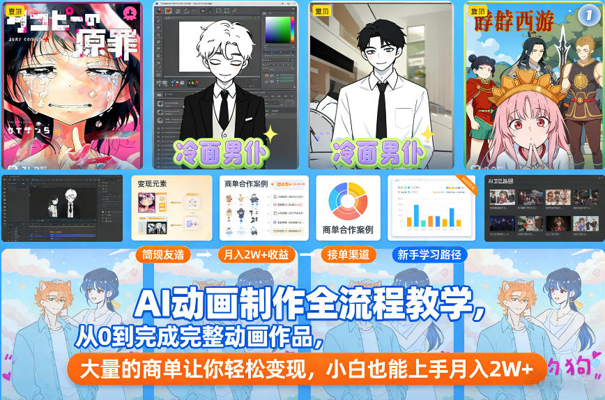 AI动画制作全流程教学，从0到完成完整动画作品，大量的商单让你轻松变现，小白也能上手月入2W+-九才资源网