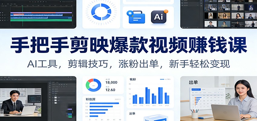 手把手剪映爆款视频赚钱课：AI工具，剪辑技巧，涨粉出单，新手轻松变现-九才资源网