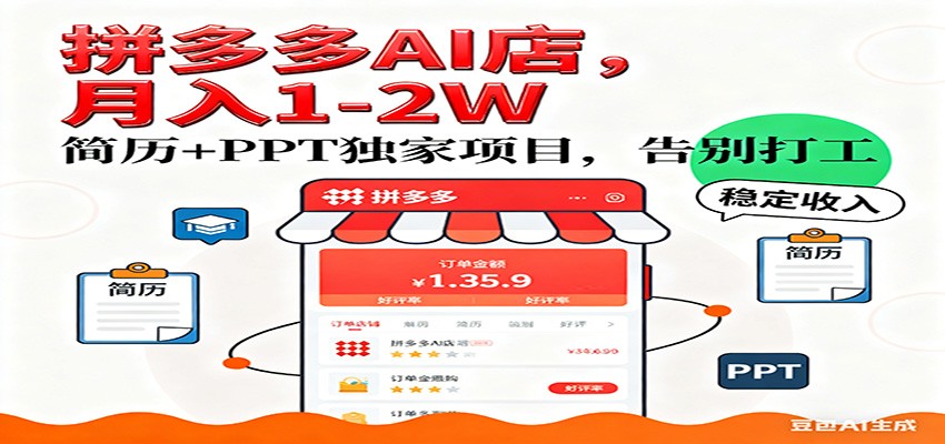 【独家】拼多多虚拟店，AI简历+PPT，单店月稳定1-2W，未来AI服务风口项目！-九才资源网
