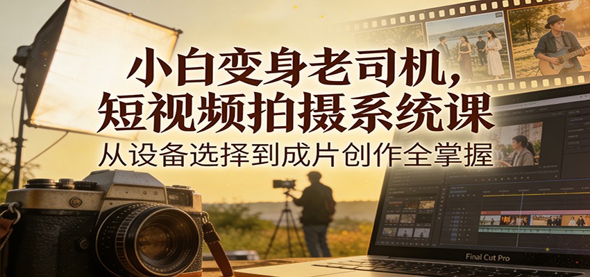 小白变身老司机，短视频拍摄系统课，从设备选择到成片创作全掌握-九才资源网