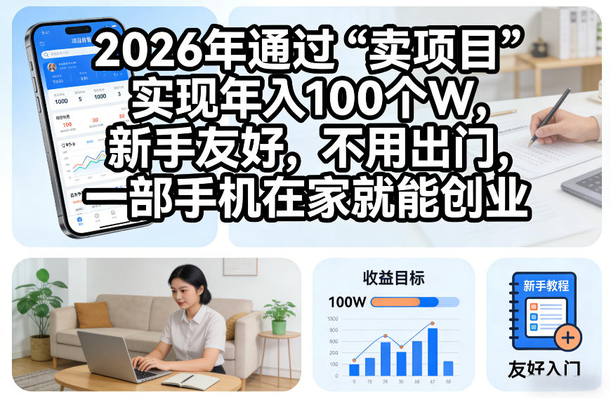 2026年通过“卖项目”实现年入100个W，新手友好，不用出门，一部手机在家就能创业【揭秘】-九才资源网