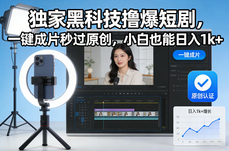 独家黑科技撸爆短剧，一键成片秒过原创，小白也能日入1k+【揭秘】-九才资源网