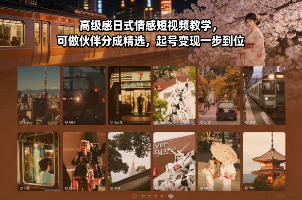 高级感日式情感短视频教学，可做伙伴分成精选，起号变现一步到位-九才资源网