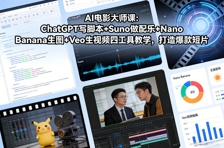 AI电影大师课：ChatGPT写脚本+Suno做配乐+Nano Banana生图+Veo生视频，打造爆款短片-九才资源网